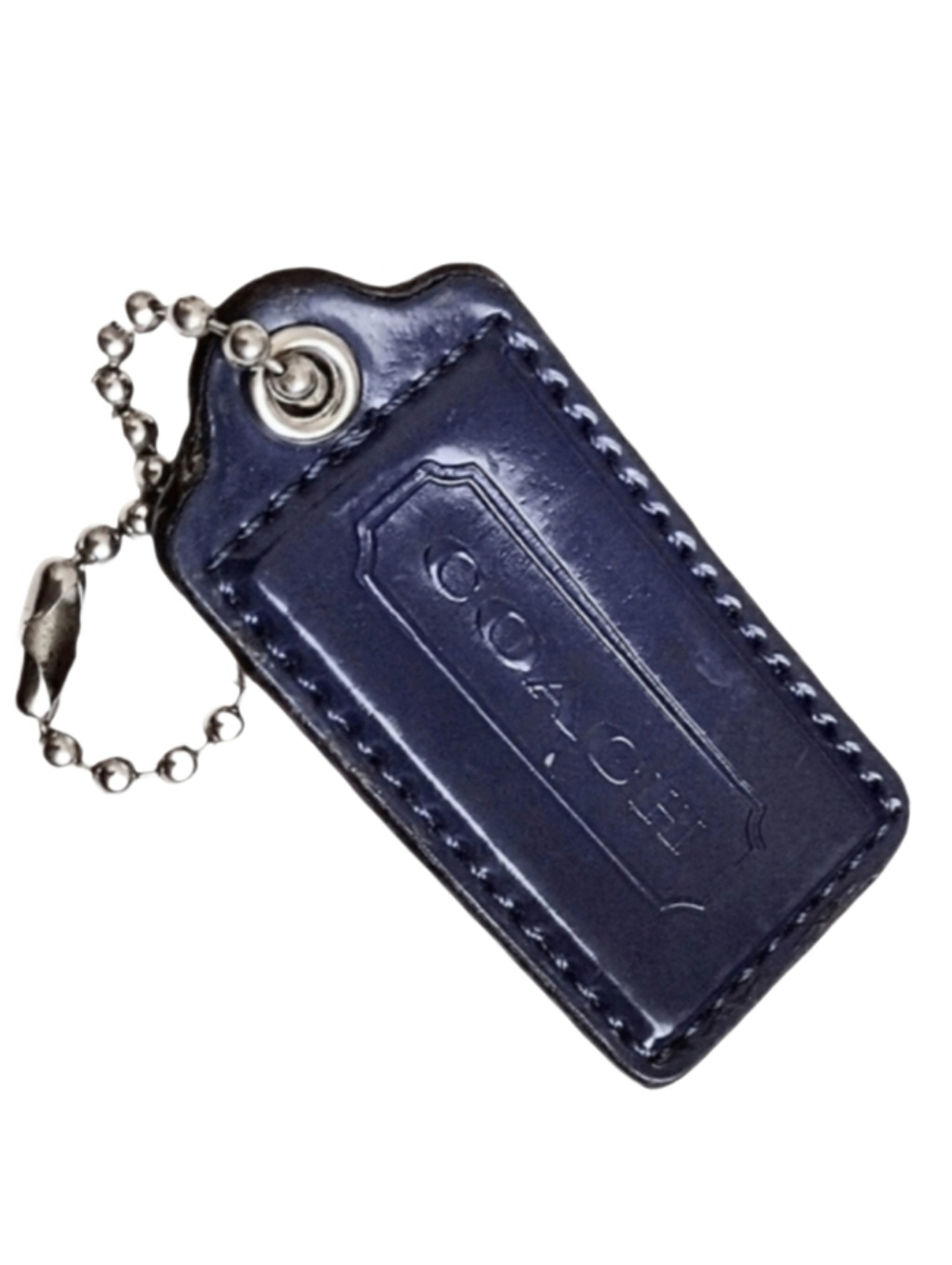 🌌 Vintage 2.5" Coach Midnight Blue Leather Hangtag Bag Fob Purse Charm Keychain